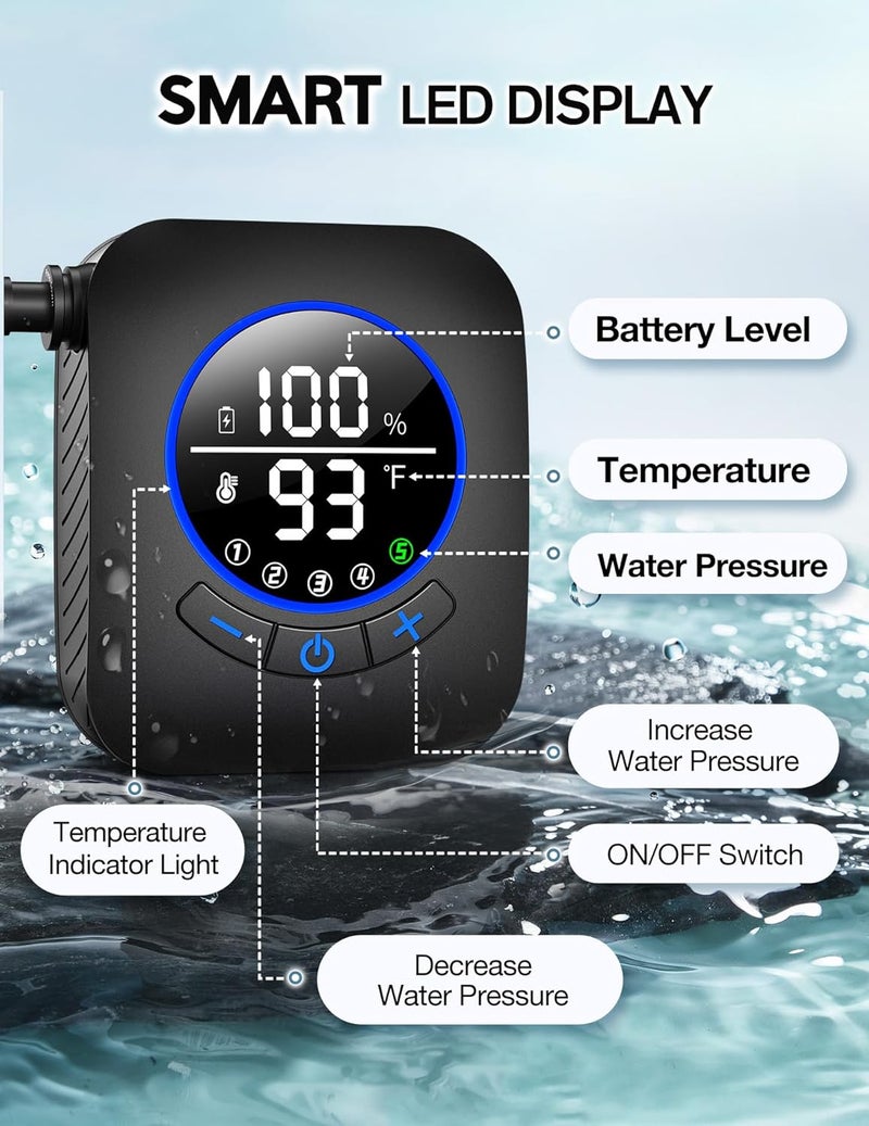 Docusvect Portable Shower for Camping 8000mAh with 3X Stronger Water Flow, Portable Camping Shower with 5 Pressure Levels, 4 Spray Modes, 26oz Ultra Lightweight, IPX8 Waterproof - Image 4